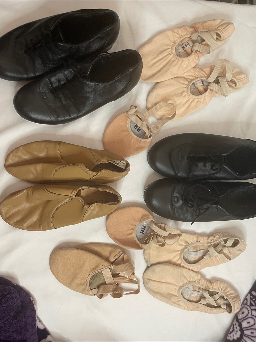 Dance Shoe Lot - Black & Tan Jazz Shoes and Pink Ballet Slippers